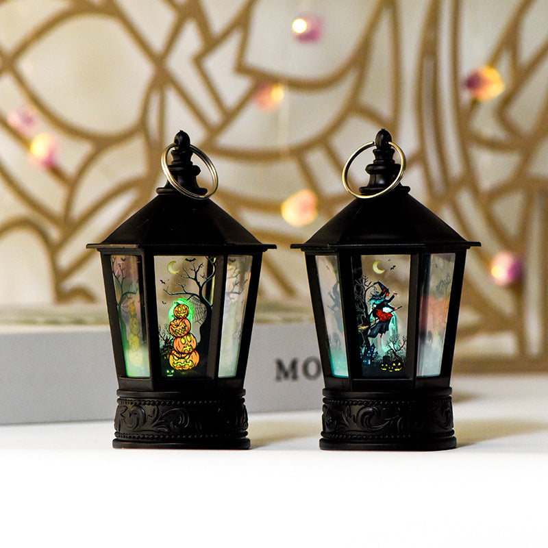 Pagoda revolving lantern Halloween pumpkin light string spider skull horror ghost holiday atmosphere decorative lanterns