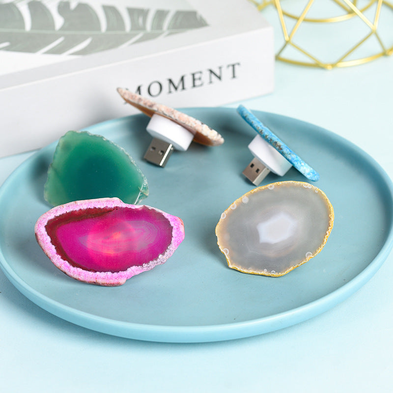 Natural agate raw stone transparent crystal colorful shining night light color changing street stall night market gift luminous toy