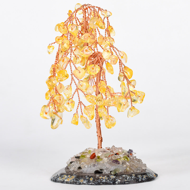 柳樹款瑪瑙底座水晶樹擺件工藝品紫晶水晶樹居家辦公桌面創意樹飾