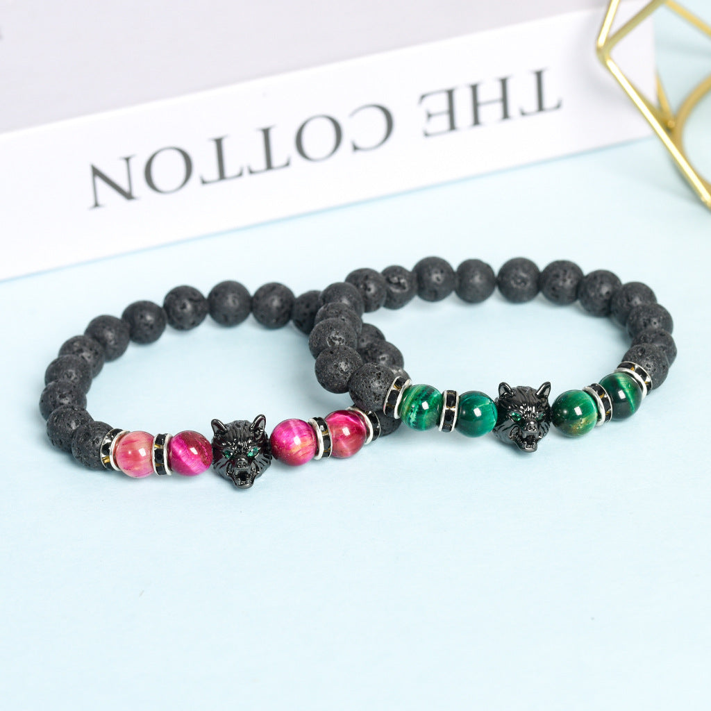 European and American volcanic stone wolf head creative men's gift exquisite crystal creative Christmas bracelet trendy high-end bracelet