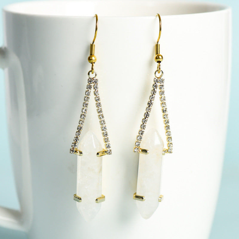 Foreign trade jewelry natural crystal raw stone earrings cute crystal hexagonal prism earrings temperament personality sweet earrings