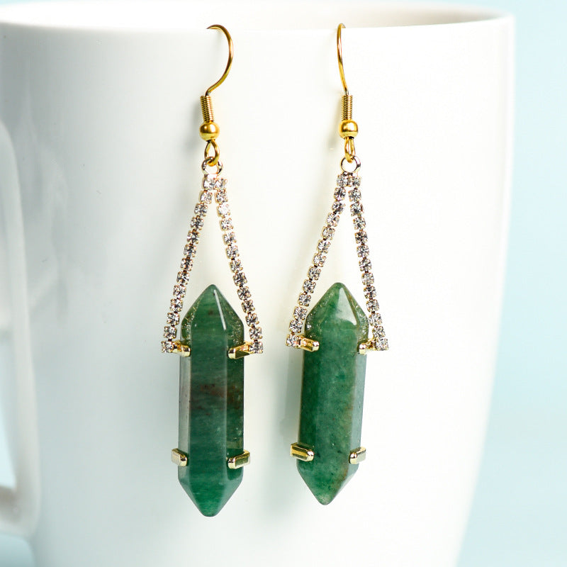 Foreign trade jewelry natural crystal raw stone earrings cute crystal hexagonal prism earrings temperament personality sweet earrings
