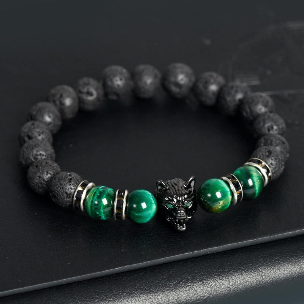 European and American volcanic stone wolf head creative men's gift exquisite crystal creative Christmas bracelet trendy high-end bracelet