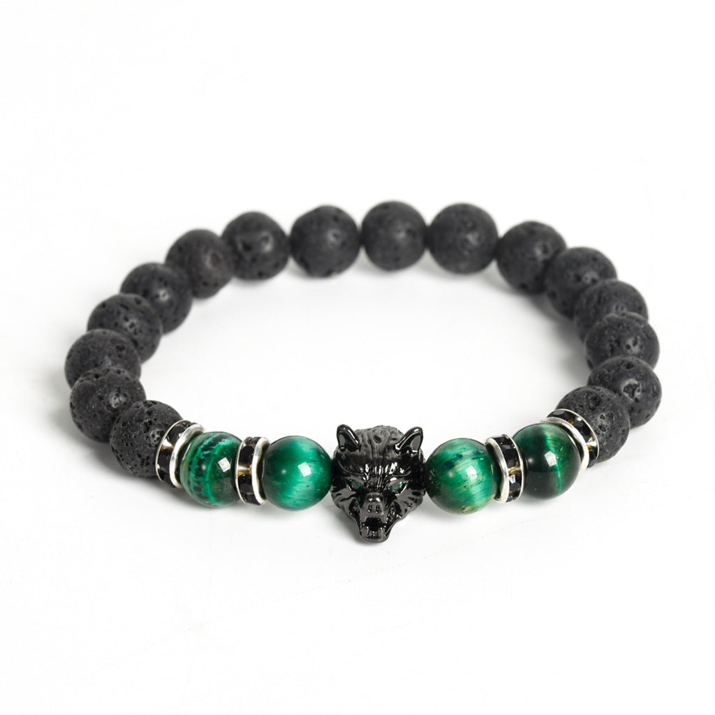 European and American volcanic stone wolf head creative men's gift exquisite crystal creative Christmas bracelet trendy high-end bracelet