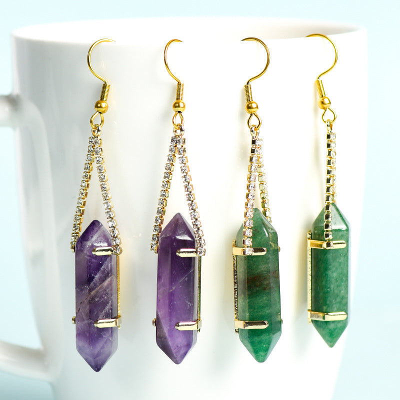 Foreign trade jewelry natural crystal raw stone earrings cute crystal hexagonal prism earrings temperament personality sweet earrings