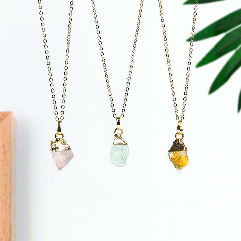Hot selling natural amethyst raw stone gold-plated pendant irregular shape crystal necklace jewelry accessories