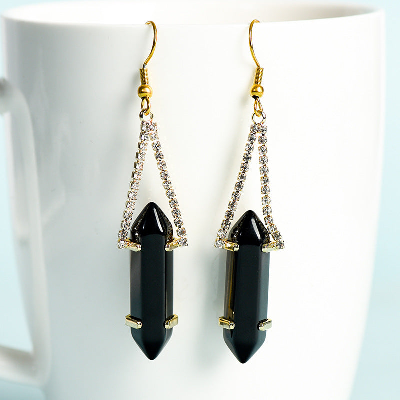 Foreign trade jewelry natural crystal raw stone earrings cute crystal hexagonal prism earrings temperament personality sweet earrings