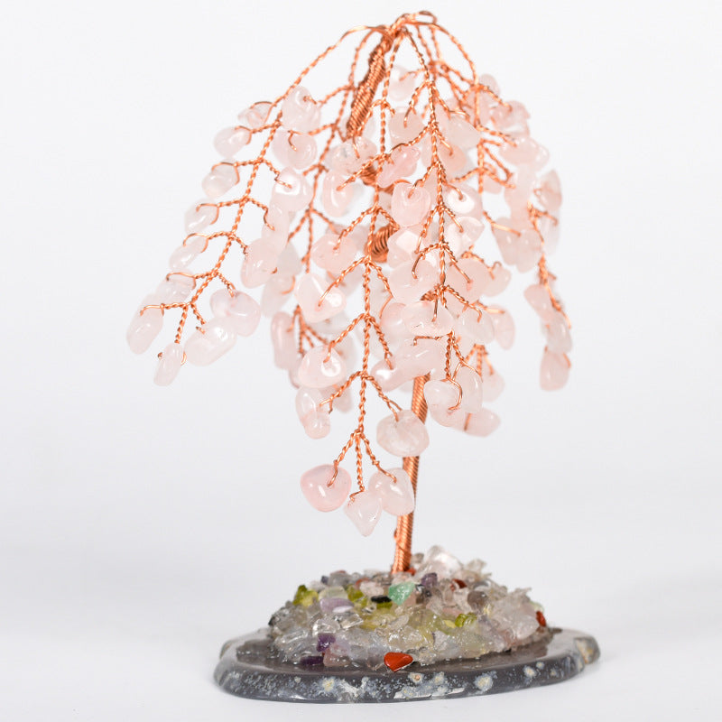 柳樹款瑪瑙底座水晶樹擺件工藝品紫晶水晶樹居家辦公桌面創意樹飾