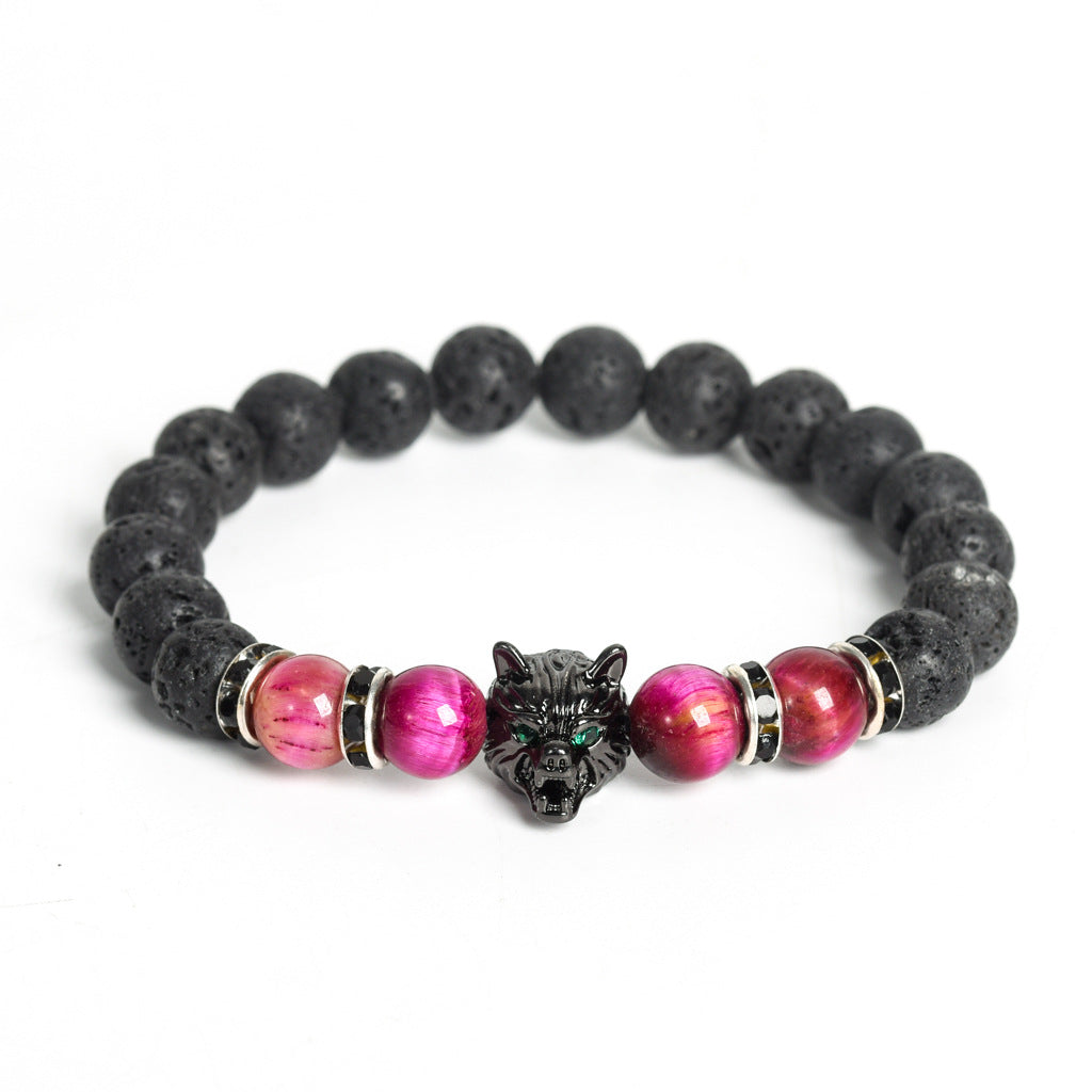 European and American volcanic stone wolf head creative men's gift exquisite crystal creative Christmas bracelet trendy high-end bracelet