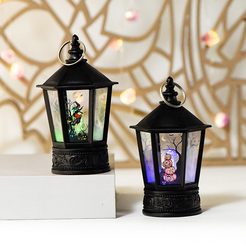 Pagoda revolving lantern Halloween pumpkin light string spider skull horror ghost holiday atmosphere decorative lanterns