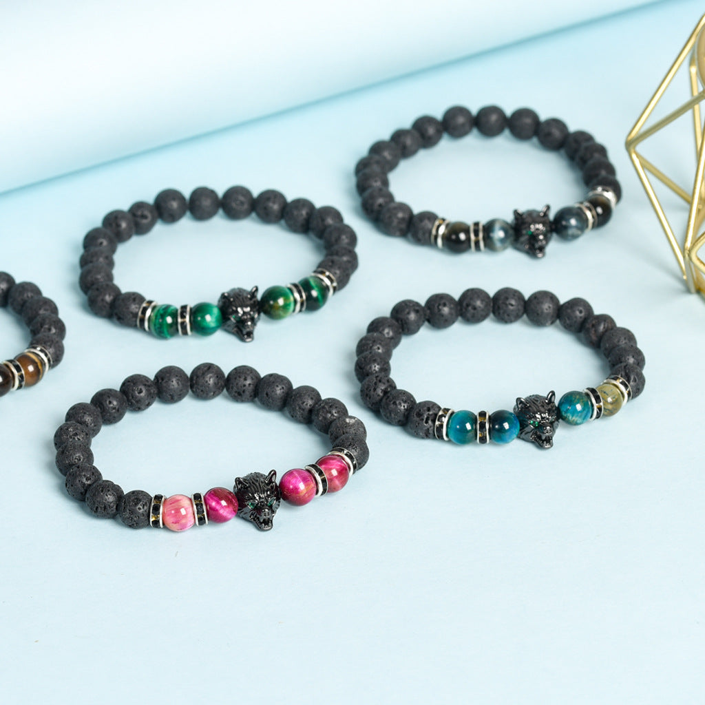 European and American volcanic stone wolf head creative men's gift exquisite crystal creative Christmas bracelet trendy high-end bracelet