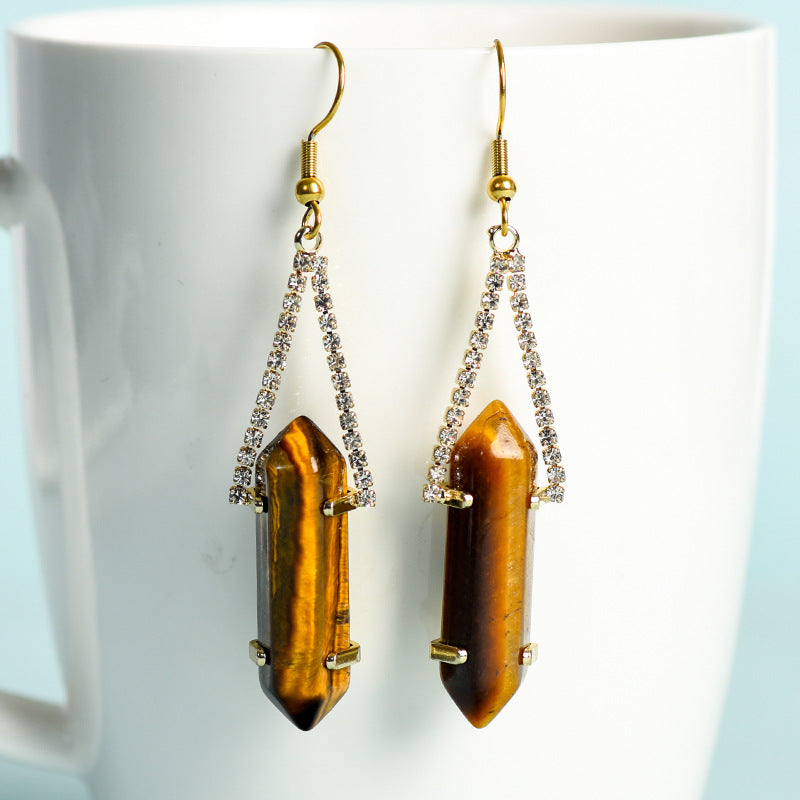 Foreign trade jewelry natural crystal raw stone earrings cute crystal hexagonal prism earrings temperament personality sweet earrings
