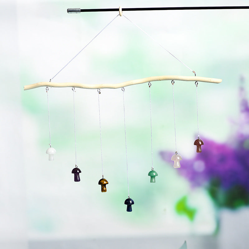 Natural crystal mushroom love wind chime window bell car decoration multi-color elegant home pendant living room balcony decoration