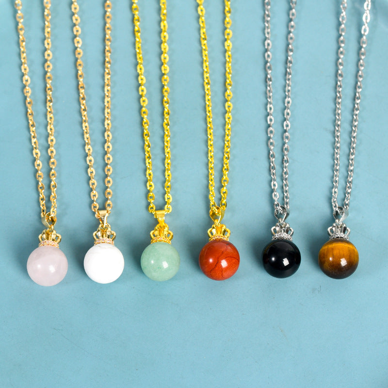 Natural crystal raw stone crown round bead jade pendant hand-wound hot-selling jewelry