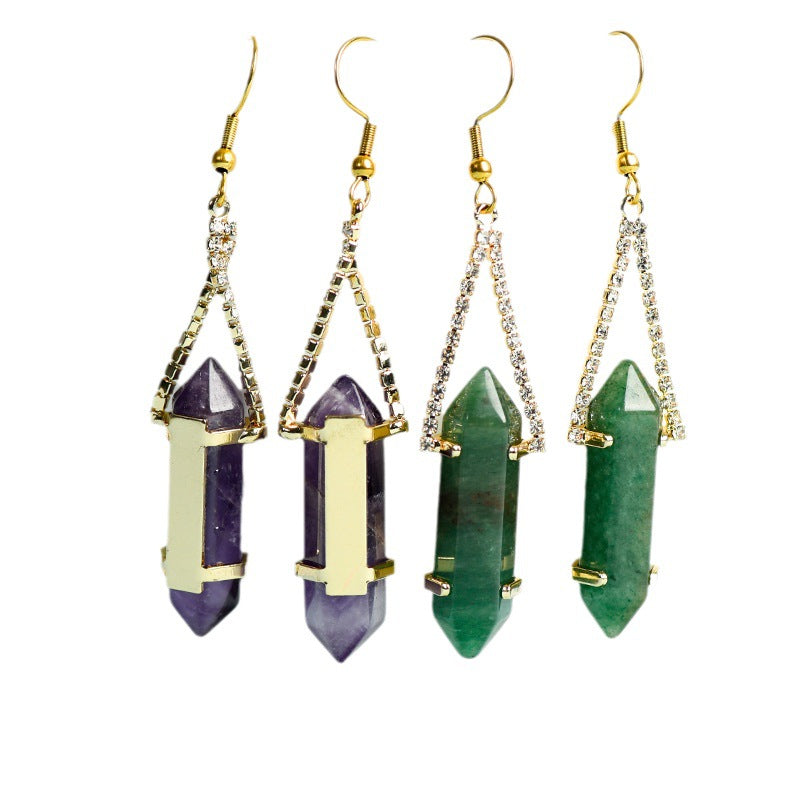 Foreign trade jewelry natural crystal raw stone earrings cute crystal hexagonal prism earrings temperament personality sweet earrings