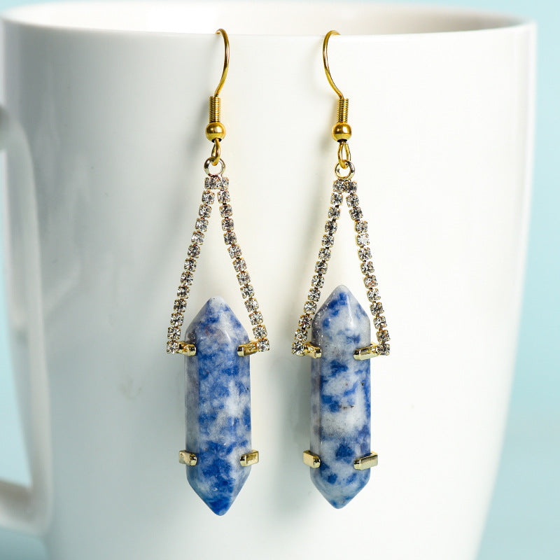 Foreign trade jewelry natural crystal raw stone earrings cute crystal hexagonal prism earrings temperament personality sweet earrings