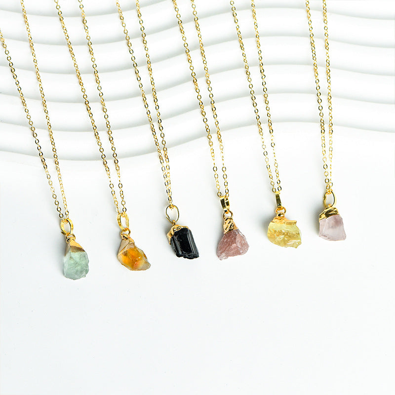 Hot selling natural amethyst raw stone gold-plated pendant irregular shape crystal necklace jewelry accessories