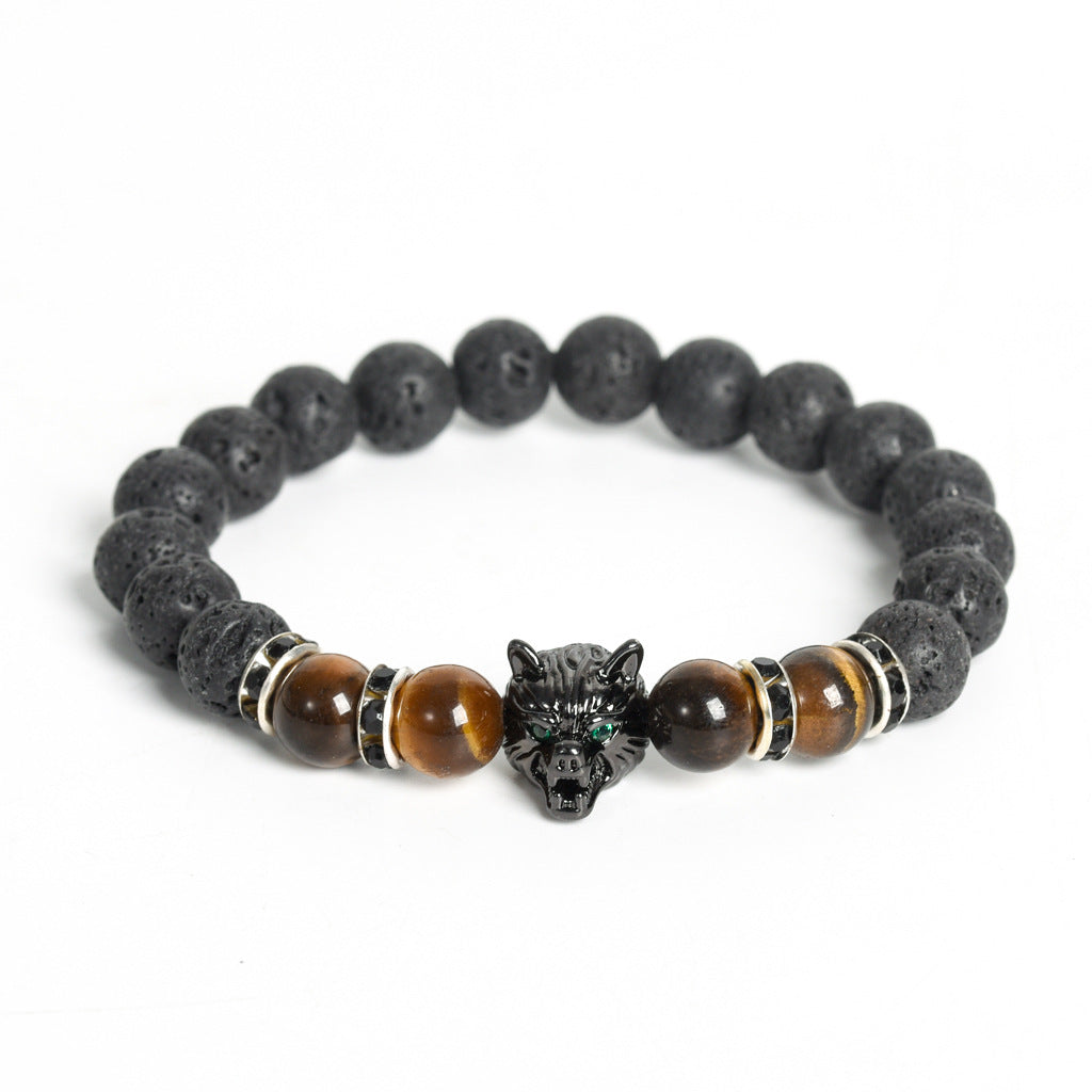 European and American volcanic stone wolf head creative men's gift exquisite crystal creative Christmas bracelet trendy high-end bracelet