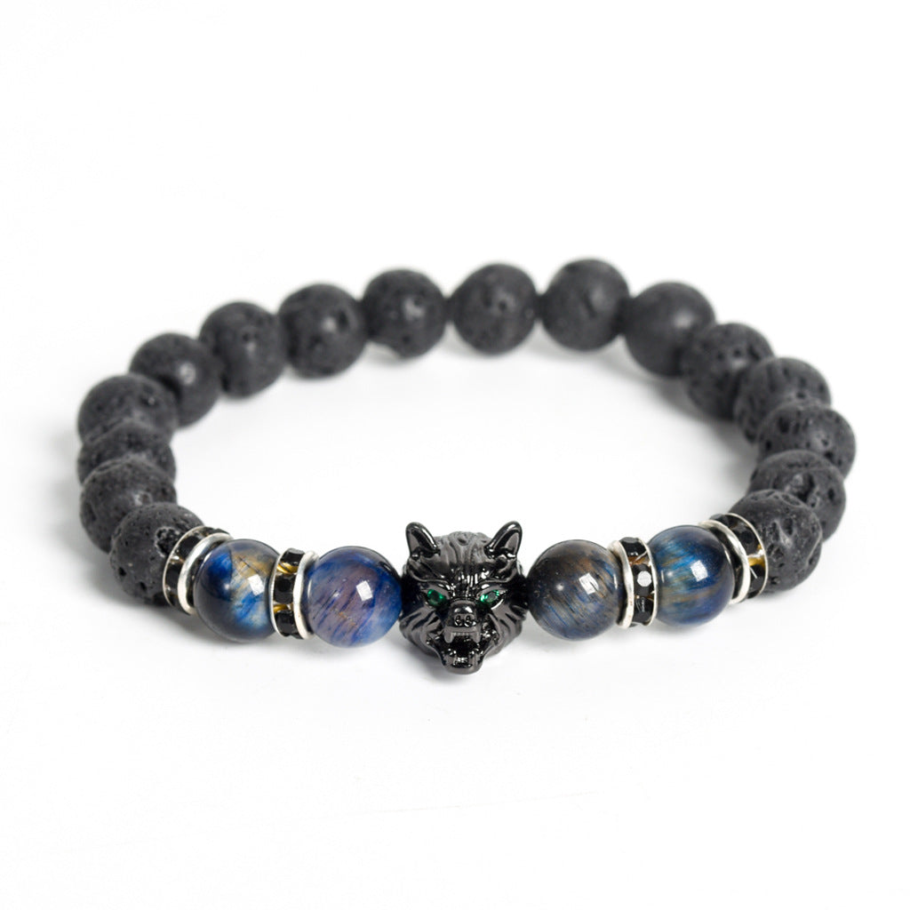 European and American volcanic stone wolf head creative men's gift exquisite crystal creative Christmas bracelet trendy high-end bracelet