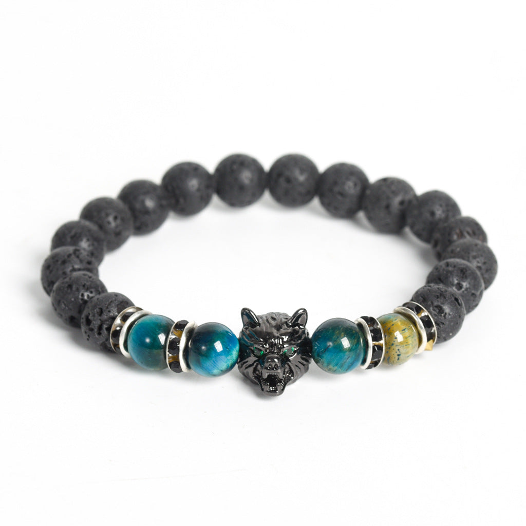 European and American volcanic stone wolf head creative men's gift exquisite crystal creative Christmas bracelet trendy high-end bracelet