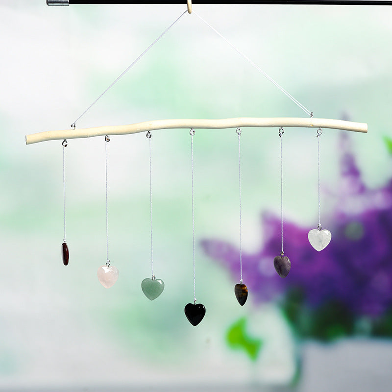 Natural crystal mushroom love wind chime window bell car decoration multi-color elegant home pendant living room balcony decoration