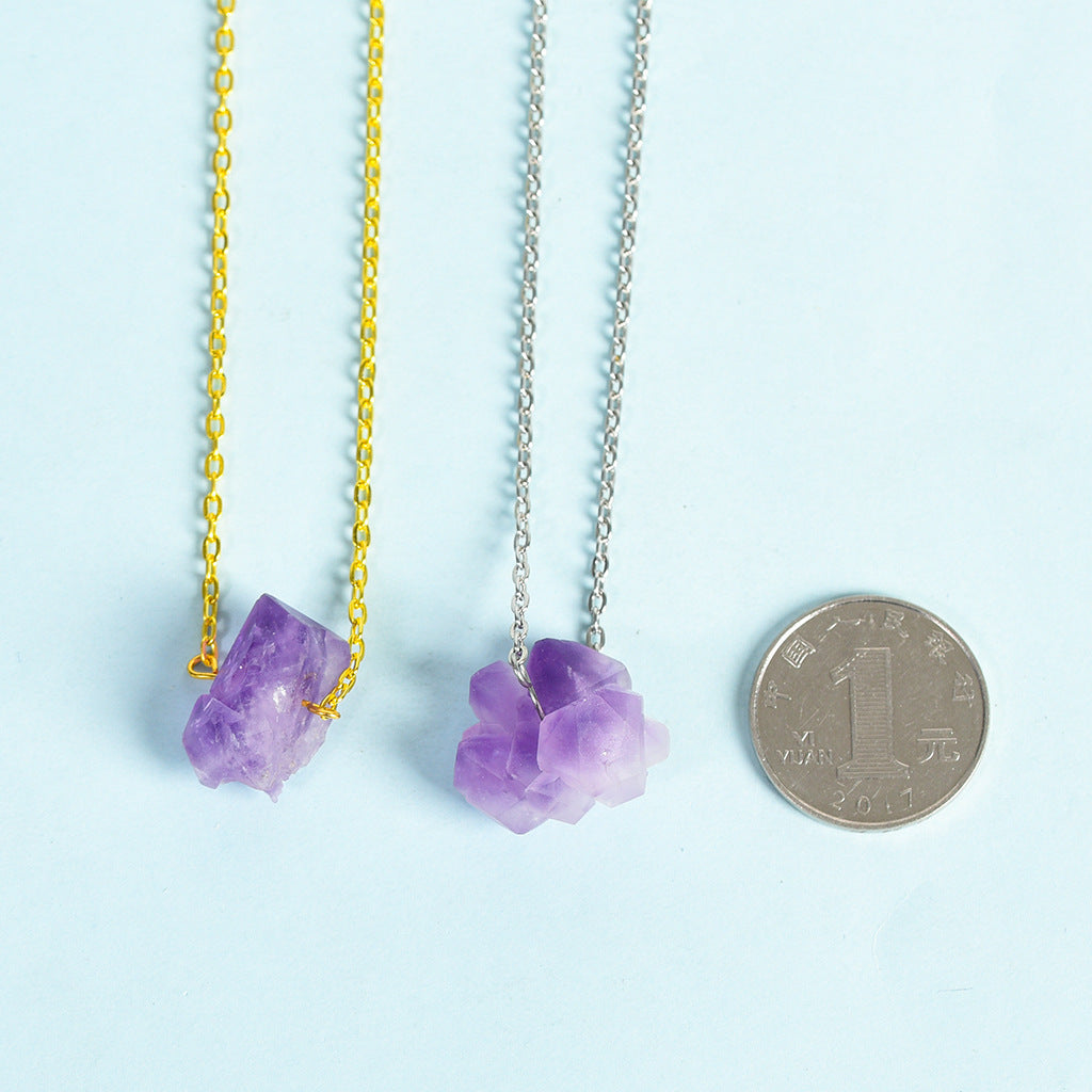 Brazilian natural amethyst rough stone pendant necklace bare stone amethyst cluster shaped amethyst flower pendant