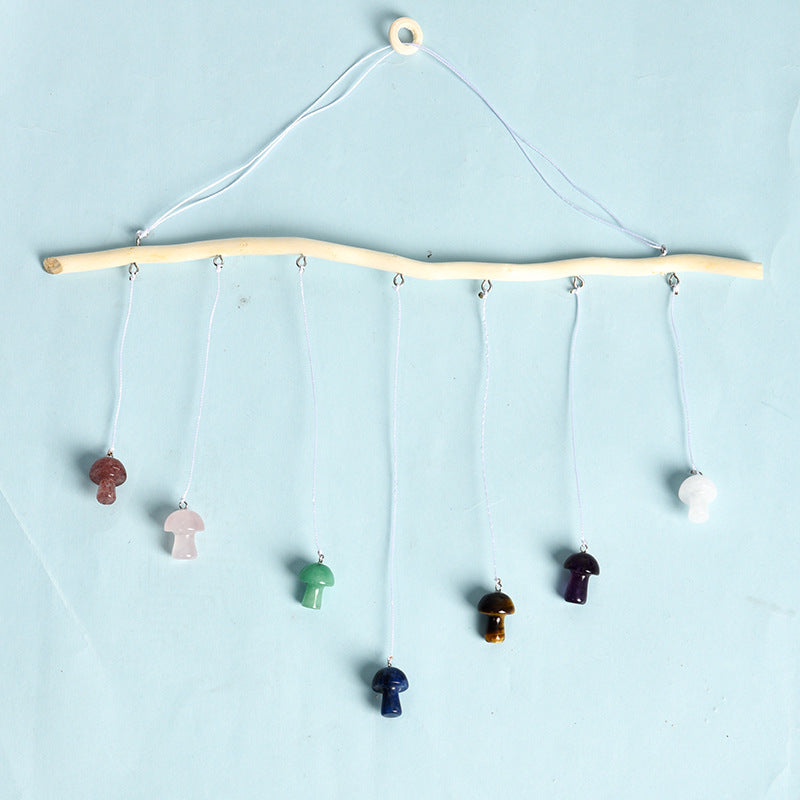 Natural crystal mushroom love wind chime window bell car decoration multi-color elegant home pendant living room balcony decoration