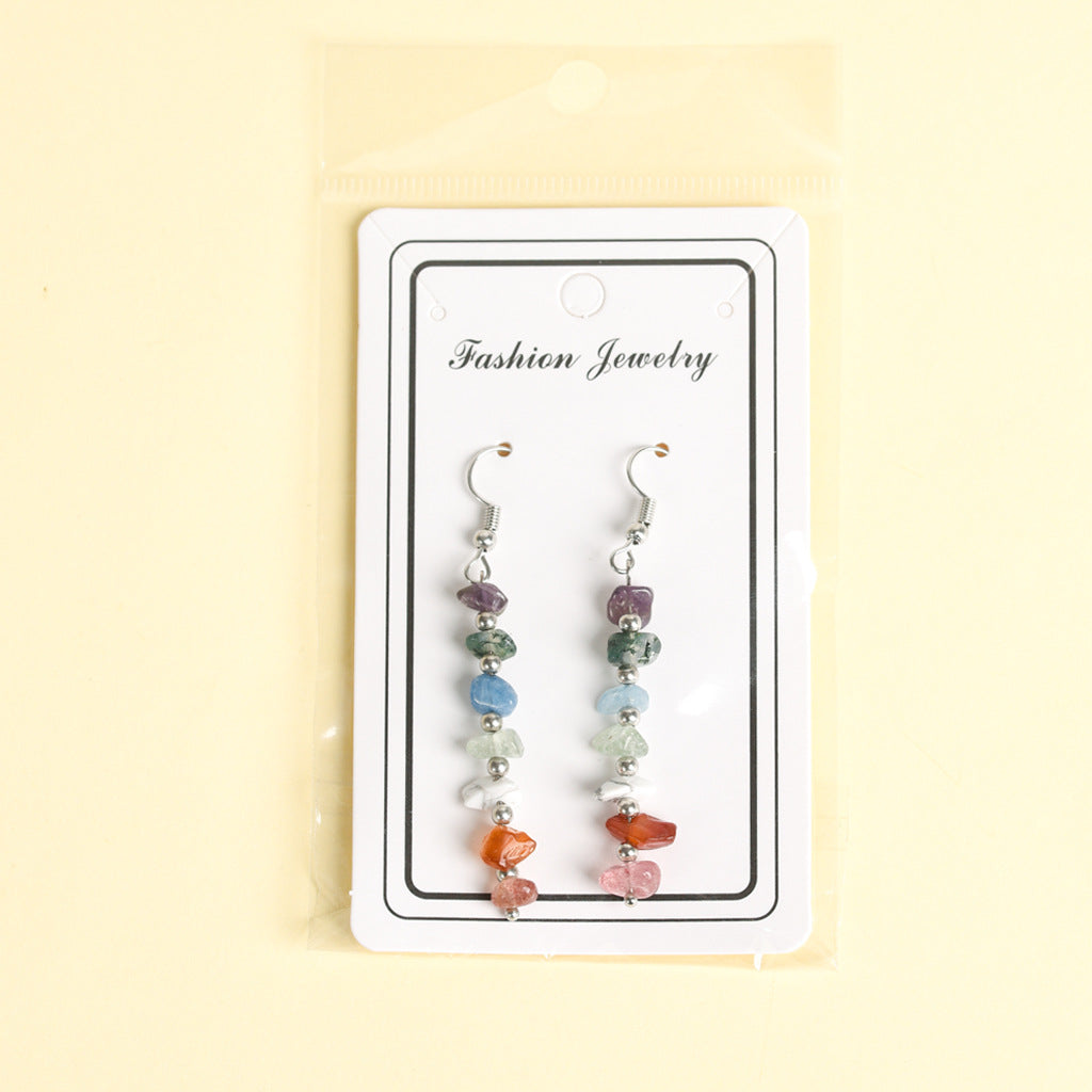 Hot selling natural crystal mixed colorful gravel earrings creative simple women's handmade earrings