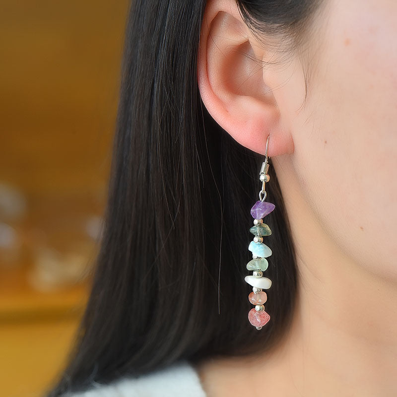 Hot selling natural crystal mixed colorful gravel earrings creative simple women's handmade earrings