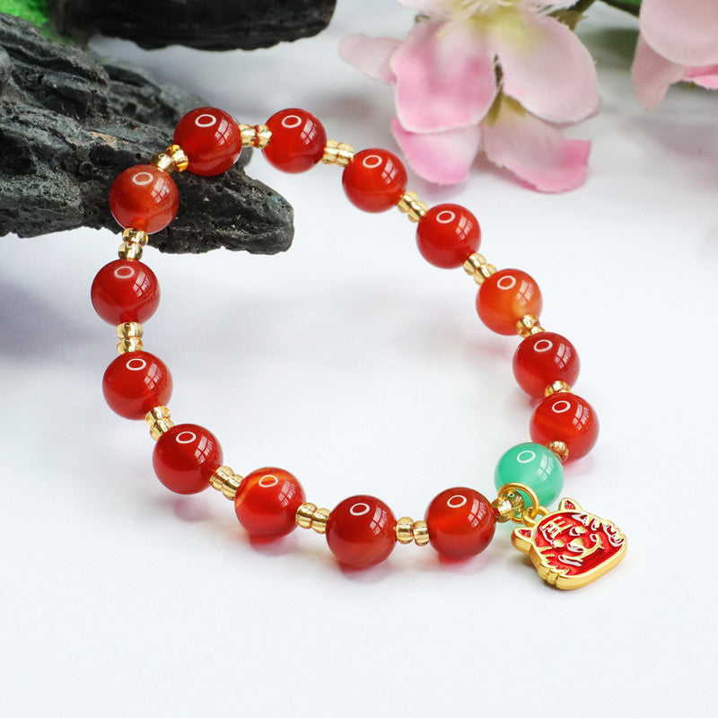 天然紅瑪瑙手串虎虎生威玉髓diy手鍊MN2062301
