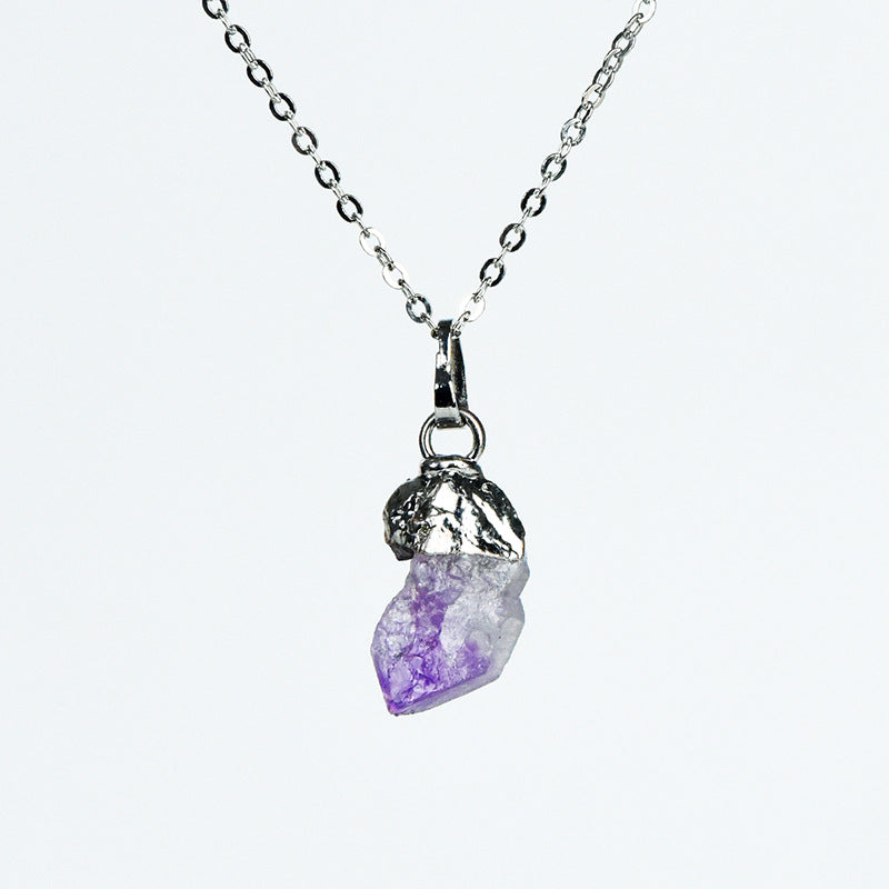 Hot selling natural amethyst raw stone gold-plated pendant irregular shape crystal necklace jewelry accessories