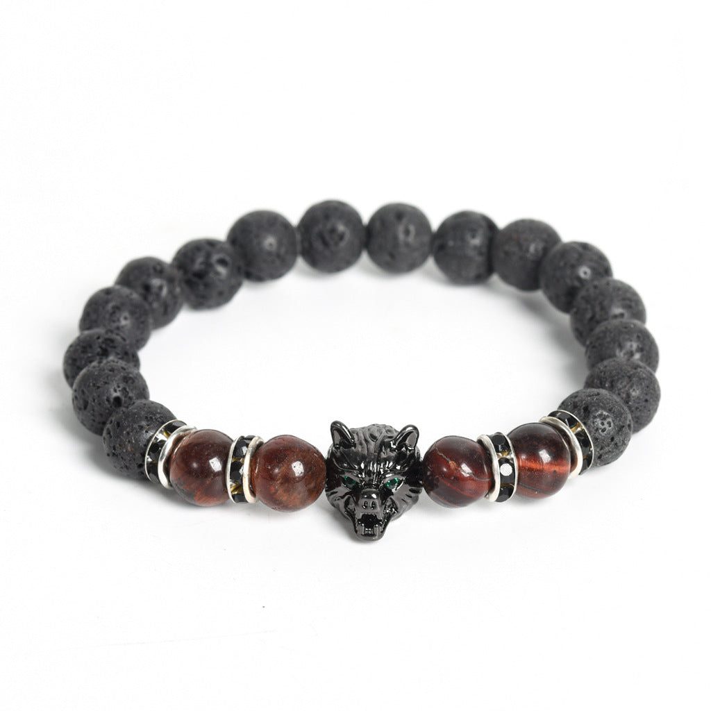 European and American volcanic stone wolf head creative men's gift exquisite crystal creative Christmas bracelet trendy high-end bracelet