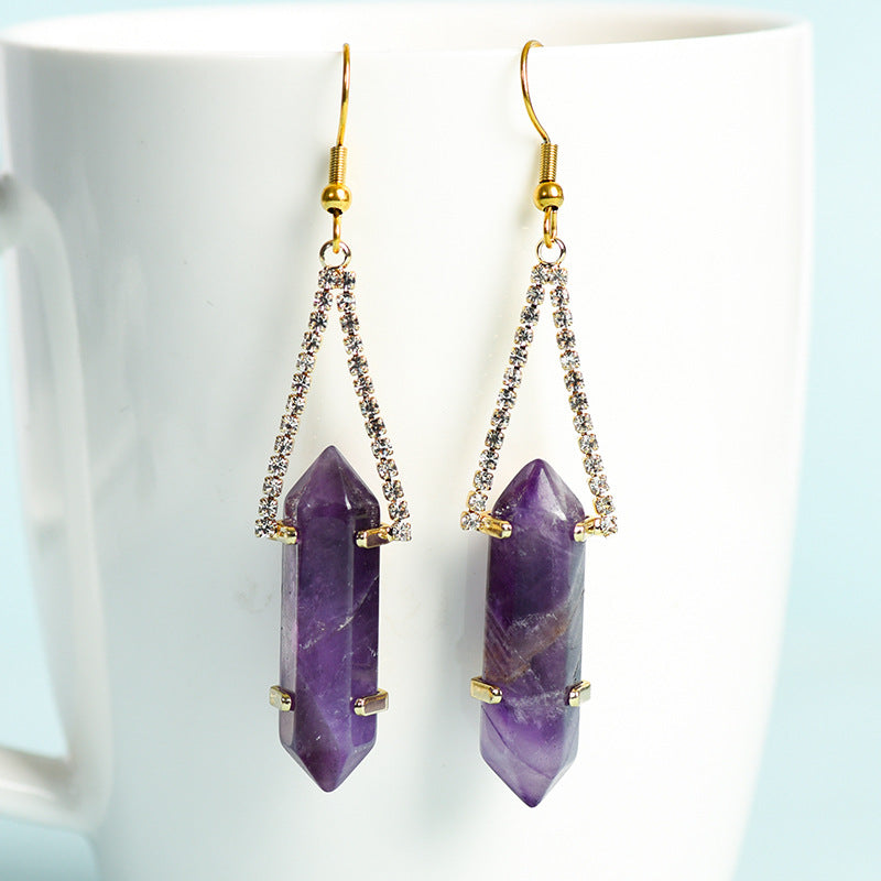 Foreign trade jewelry natural crystal raw stone earrings cute crystal hexagonal prism earrings temperament personality sweet earrings