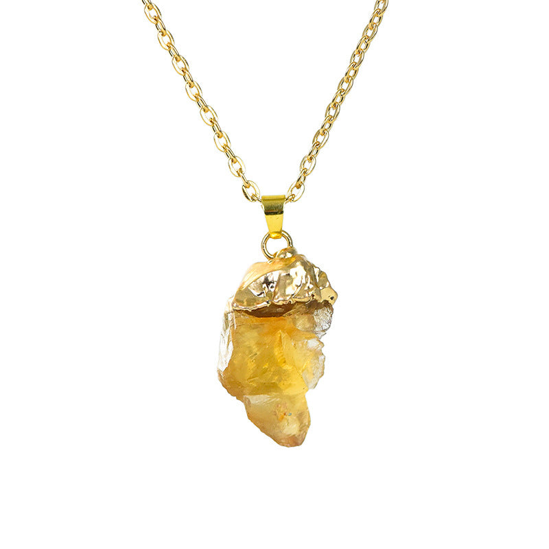Hot selling natural amethyst raw stone gold-plated pendant irregular shape crystal necklace jewelry accessories
