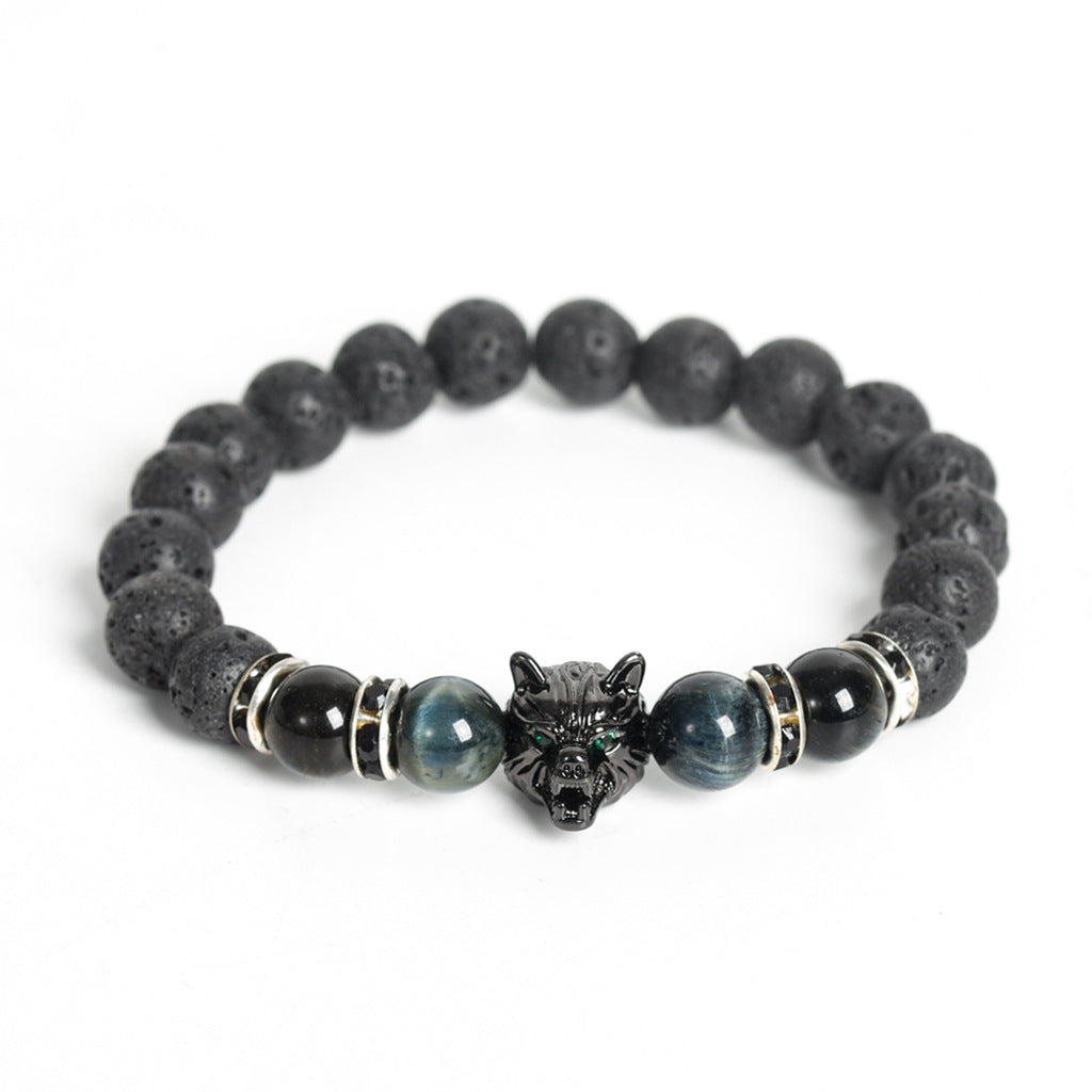 European and American volcanic stone wolf head creative men's gift exquisite crystal creative Christmas bracelet trendy high-end bracelet