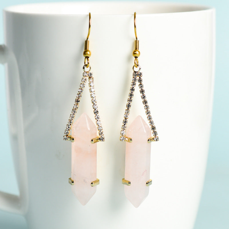 Foreign trade jewelry natural crystal raw stone earrings cute crystal hexagonal prism earrings temperament personality sweet earrings