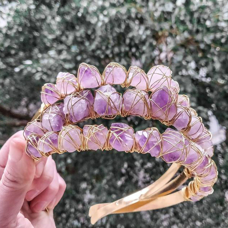 Natural crystal quartz crown birth amethyst gemstone wedding tiara