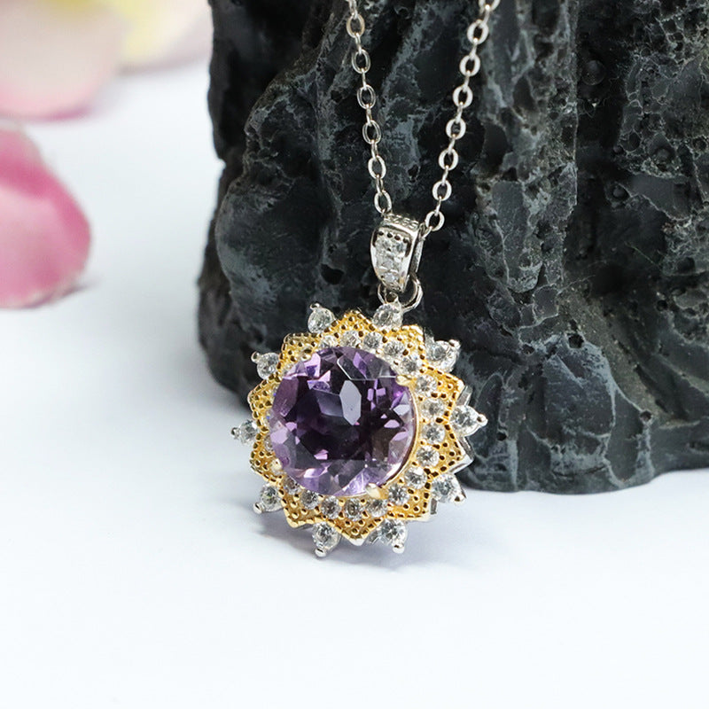 S925 silver inlaid amethyst pendant necklace crystal colorful treasure popular jewelry CB3010904 