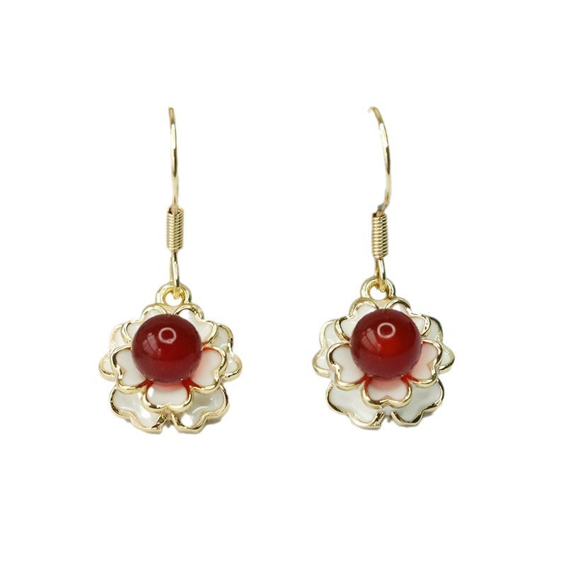 Carnelian earrings pigeon blood carnelian camellia ear hook MN3102007