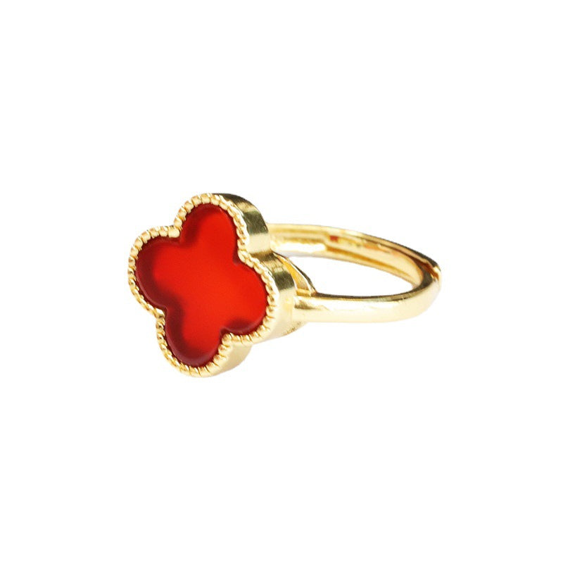 Carnelian four-leaf clover ring chalcedony jewelry MN2040309