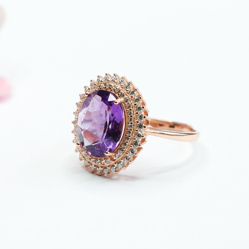 S925 silver inlaid with natural amethyst ring Brazilian colored treasure jewelry CB2110610 