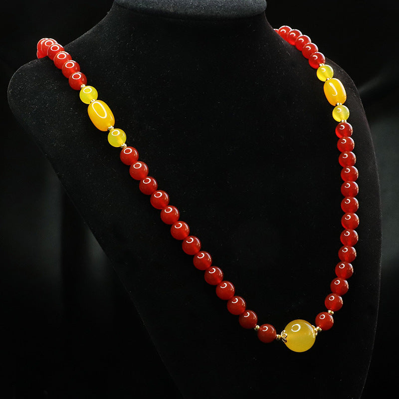 Natural red agate necklace yellow chalcedony passepartout sweater chain ethnic style MN3120608