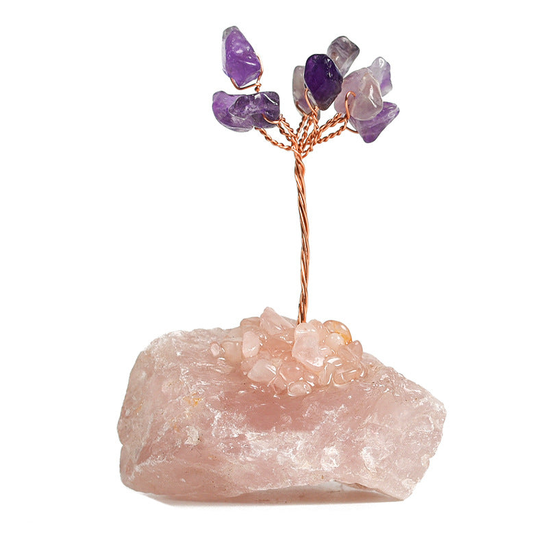 Rose quartz original stone base crystal tree ornaments handicrafts amethyst creative tree home office desk crystal tree ornaments 