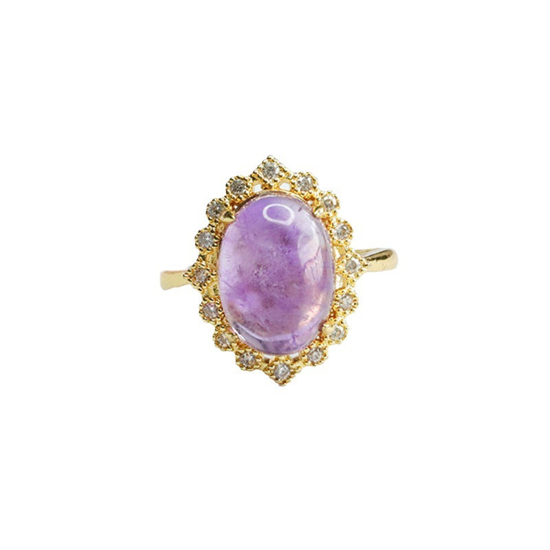 Natural Amethyst Ring Purple Gemstone Ring Women's Jewelry CB3082907 