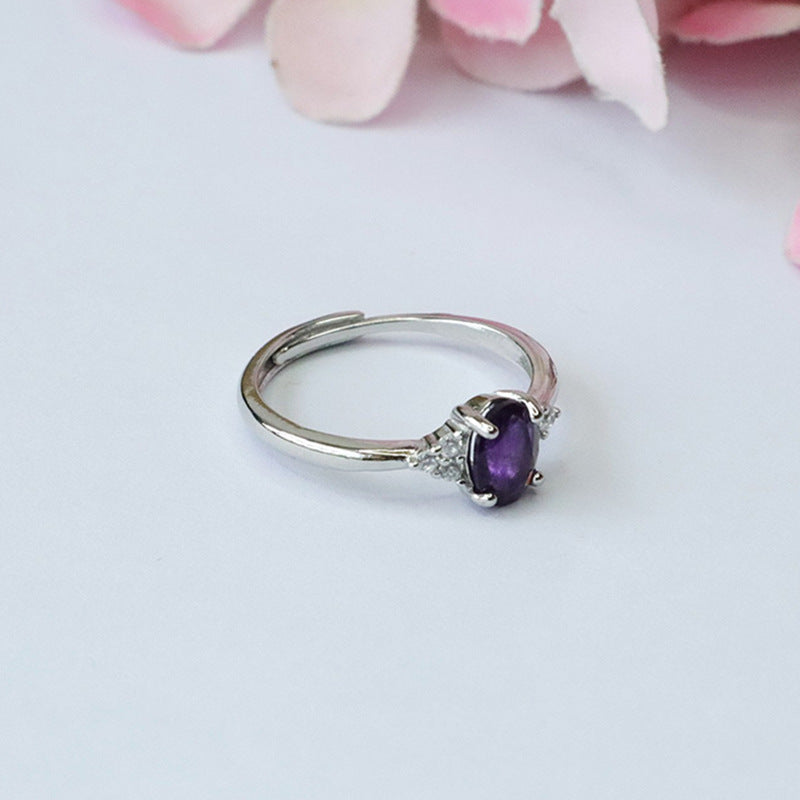 Natural Amethyst Ring Purple Colorful Jewelry Ring Retro Jewelry CB3100103 