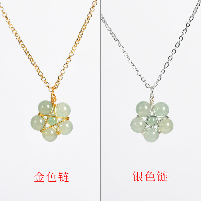 Natural crystal raw stone round beads flower jade pendant hand-wound hot-selling jewelry 