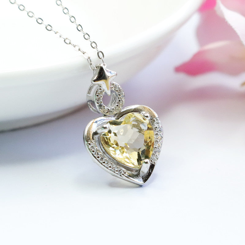 S925 silver set with natural citrine pendant love collarbone necklace supply CB2082008 