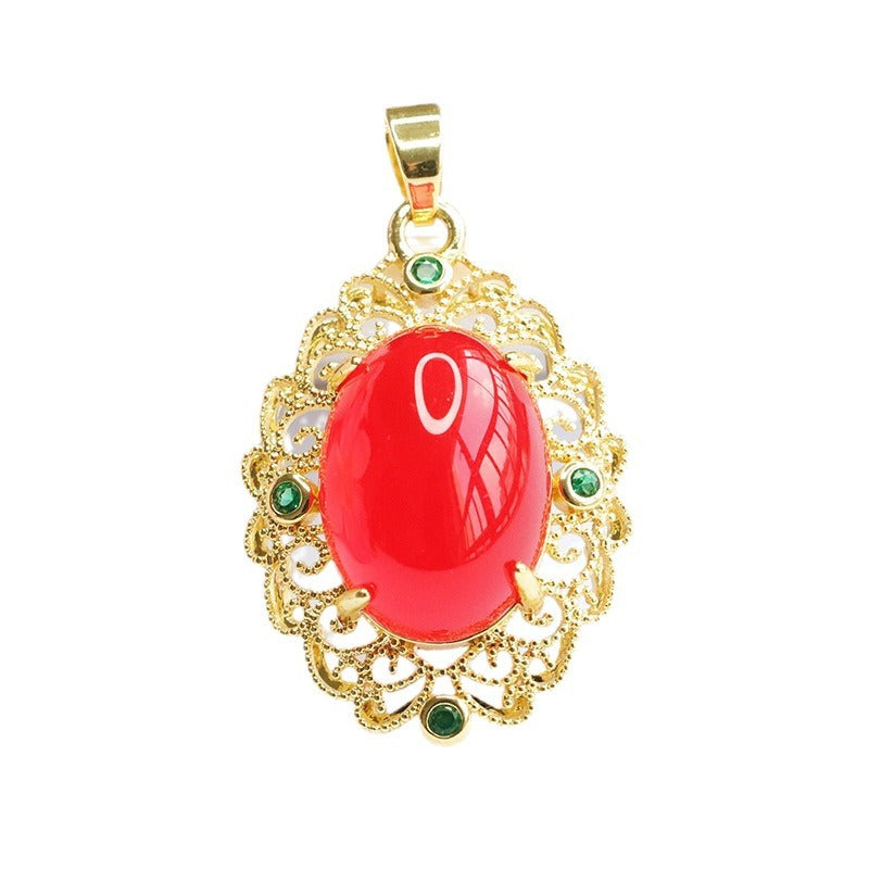 Natural red agate pendant yellow chalcedony necklace women's ethnic style MN3110510