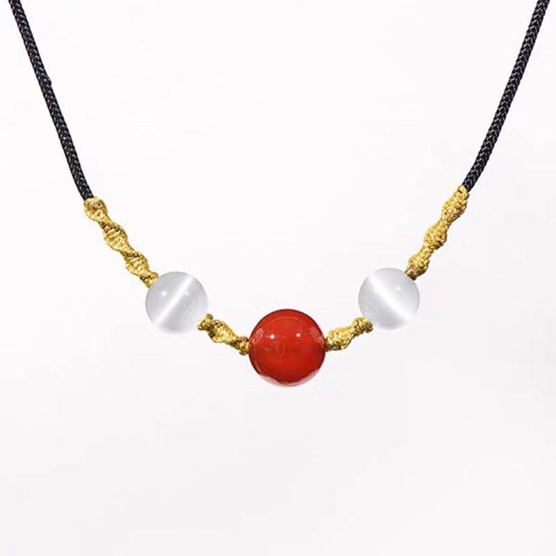 Acacia bean red agate clavicle necklace bracelet Xiaohongshu Douyin same style cat's eye stone MN2061209