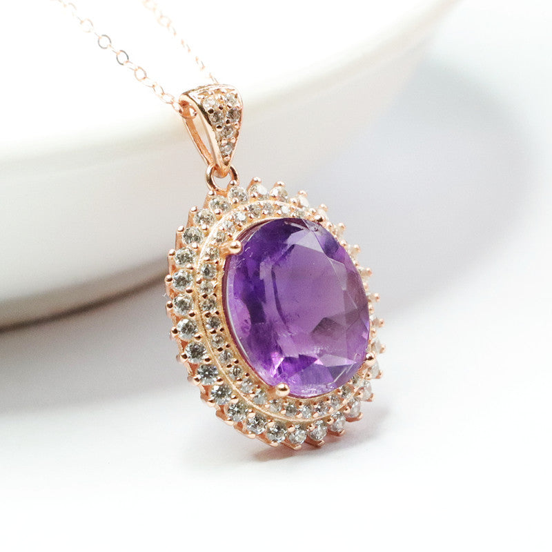 S925 silver inlaid with natural amethyst pendant Brazilian colored treasure jewelry CB2110608 